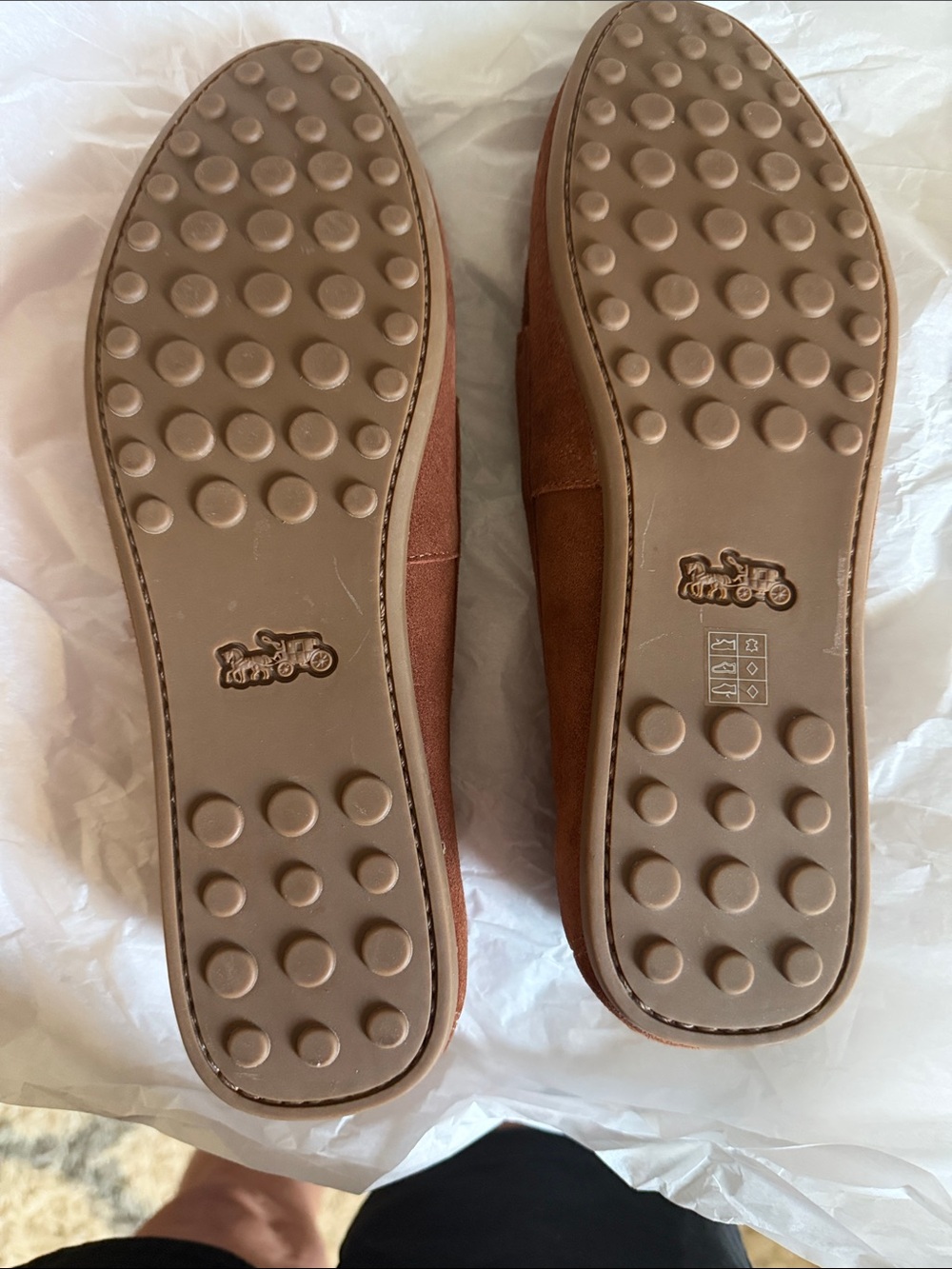 COACH Suede Loafers in Rust Brown with Gold Logo - Picture 3 of 4